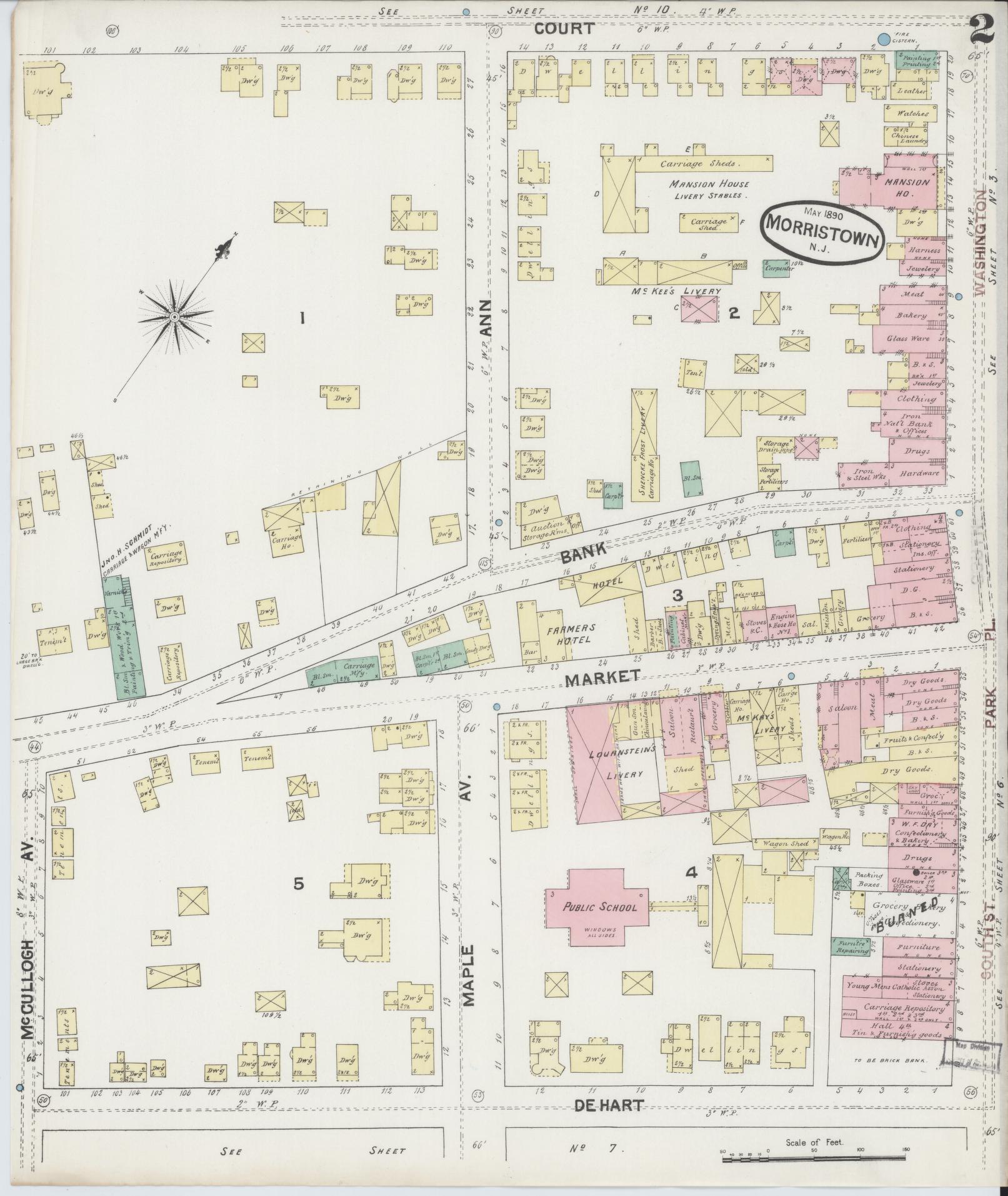 Sanborn Fire Insurance Map from Morristown, Morris County, New Jersey (1890), Sheet #0002 - Complete Map Set gallery image, historic Sanborn map, vintage wall art, New Jersey New Jersey