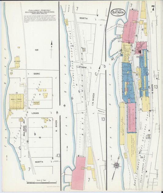 Sanborn Fire Insurance Map from Batavia, Kane County, Illinois (1916), Sheet #0007 - Historic Sanborn Fire Insurance Map Print, vintage old map wall art, antique decor, genealogy gift, Illinois Illinois map