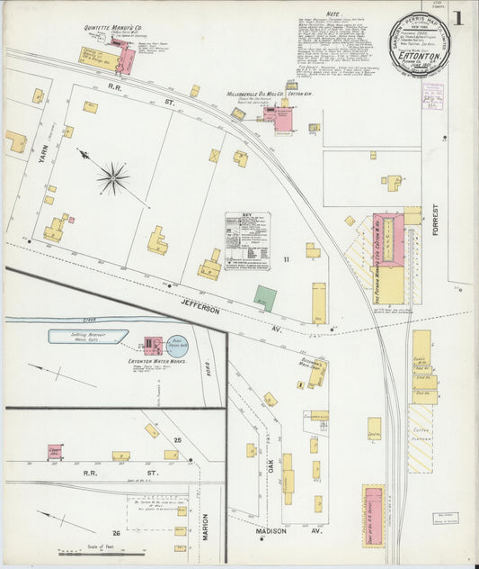 Sanborn Fire Insurance Map from Eatonton, Putnam County, Georgia (1901), Sheet #0001 - Historic Sanborn Fire Insurance Map Print, vintage old map wall art, antique decor, genealogy gift, Georgia Georgia map