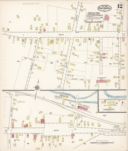 Sanborn Fire Insurance Map from Fair Haven, Rutland County, Vermont (1922), Sheet #0012 - Historic Sanborn Fire Insurance Map Print, vintage old map wall art, antique decor, genealogy gift, Vermont Vermont map