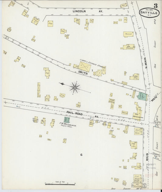 Sanborn Fire Insurance Map from Sayville, Suffolk County, New York (1890), Sheet #0003 - Historic Sanborn Fire Insurance Map Print, vintage old map wall art, antique decor, genealogy gift, New York New York map