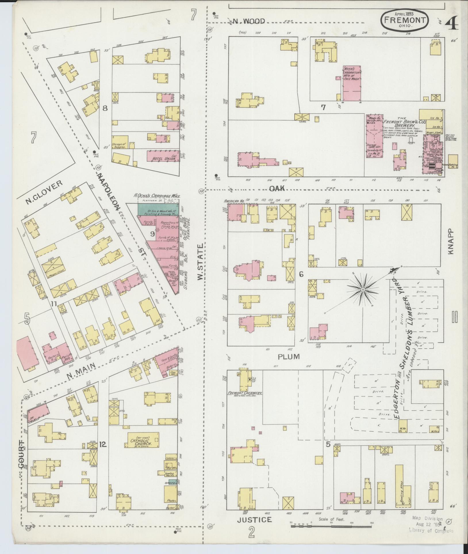 Sanborn Fire Insurance Map from Fremont, Sandusky County, Ohio (1893), Sheet #0004 - Historic Sanborn Fire Insurance Map Print, vintage old map wall art, antique decor, genealogy gift, Ohio Ohio map