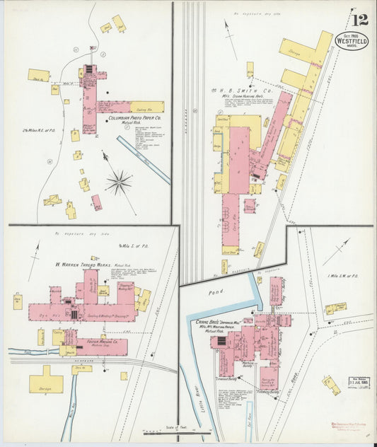 Sanborn Fire Insurance Map from Westfield, Hampden County, Massachusetts (1900), Sheet #0012 - Historic Sanborn Fire Insurance Map Print, vintage old map wall art, antique decor, genealogy gift, Massachusetts Massachusetts map