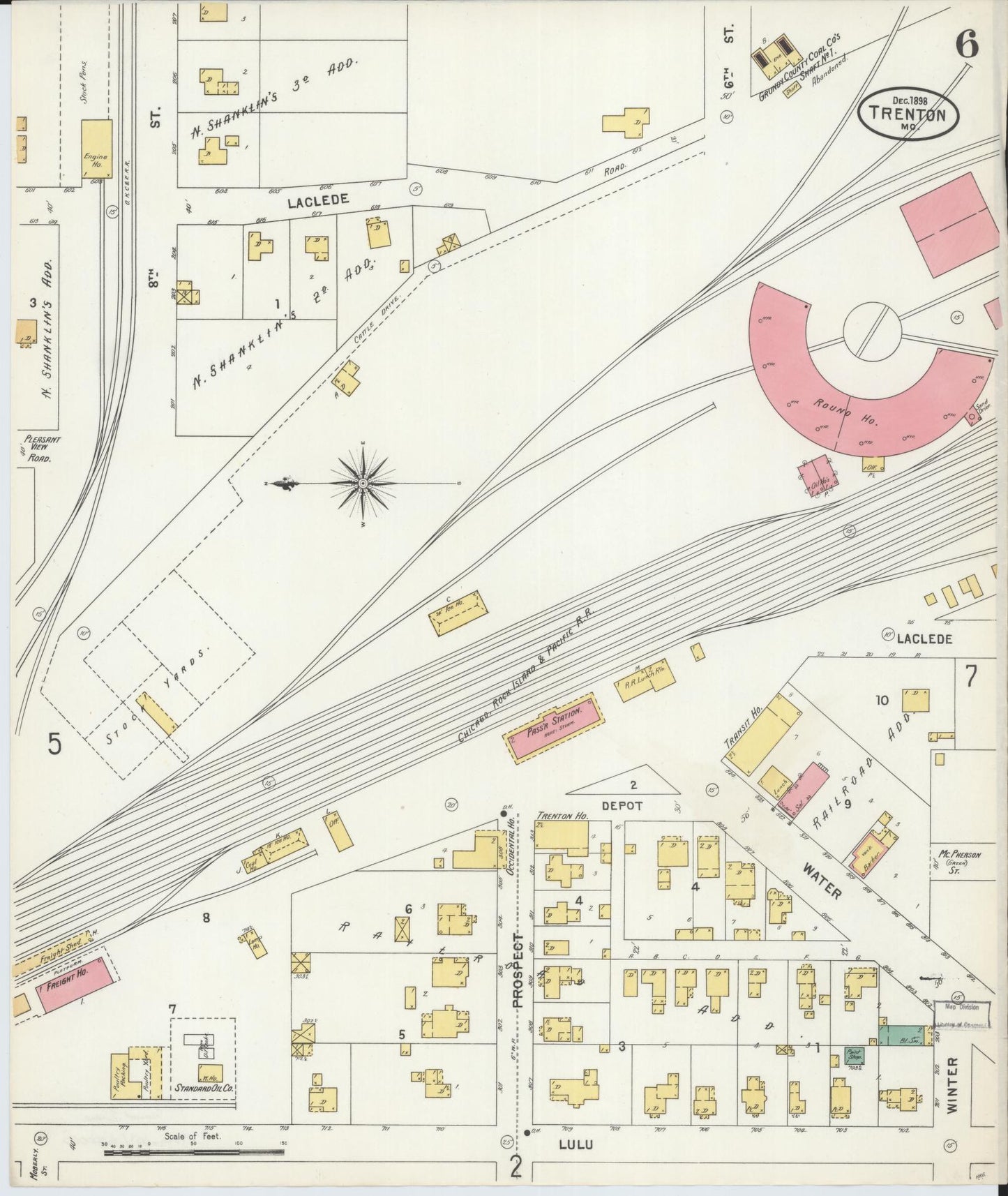 Sanborn Fire Insurance Map from Trenton, Grundy County, Missouri (1898), Sheet #0006 - Historic Sanborn Fire Insurance Map Print, vintage old map wall art, antique decor, genealogy gift, Missouri Missouri map