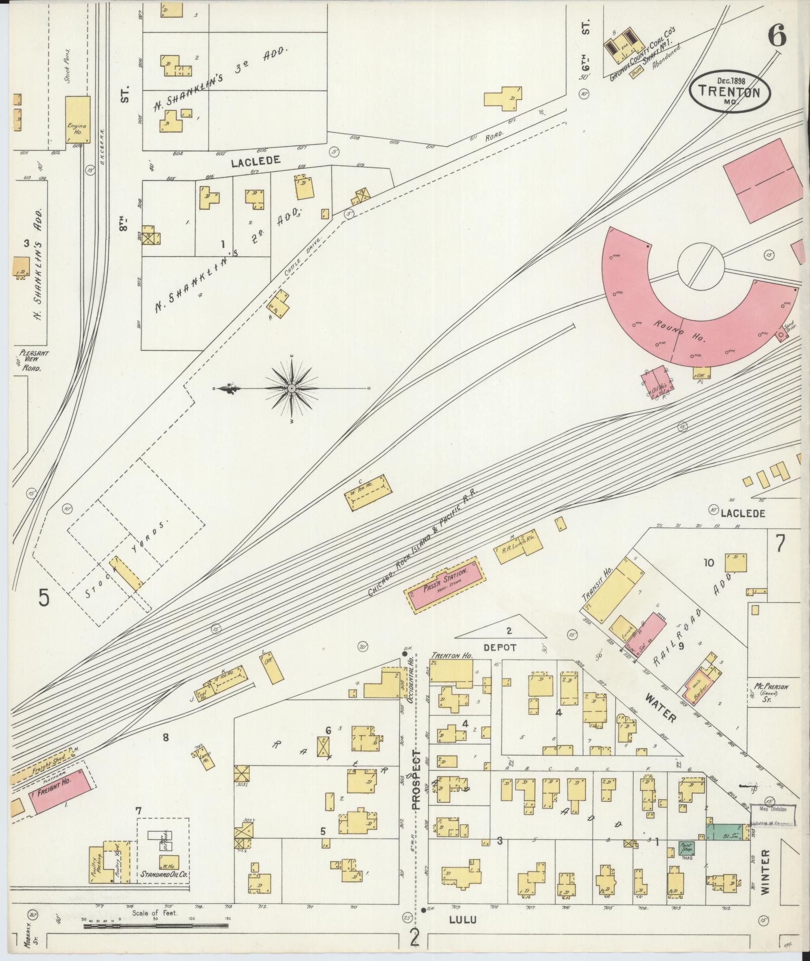 Sanborn Fire Insurance Map from Trenton, Grundy County, Missouri (1898), Sheet #0006 - Historic Sanborn Fire Insurance Map Print, vintage old map wall art, antique decor, genealogy gift, Missouri Missouri map