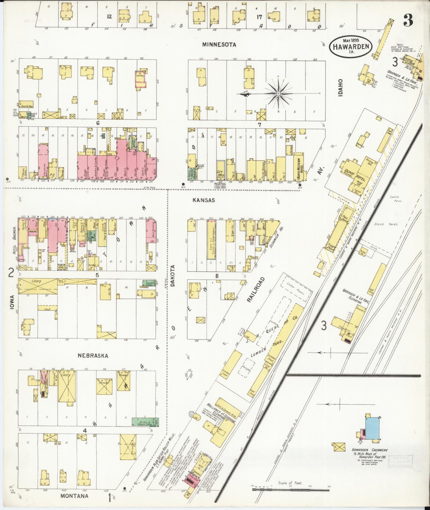 Sanborn Fire Insurance Map from Hawarden, Sioux County, Iowa (1899), Sheet #0003 - Historic Sanborn Fire Insurance Map Print, vintage old map wall art