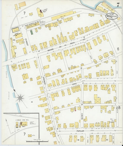 Sanborn Fire Insurance Map from Meadville, Crawford County, Pennsylvania (1901), Sheet #0007 - Historic Sanborn Fire Insurance Map Print, vintage old map wall art, antique decor, genealogy gift, Pennsylvania Pennsylvania map