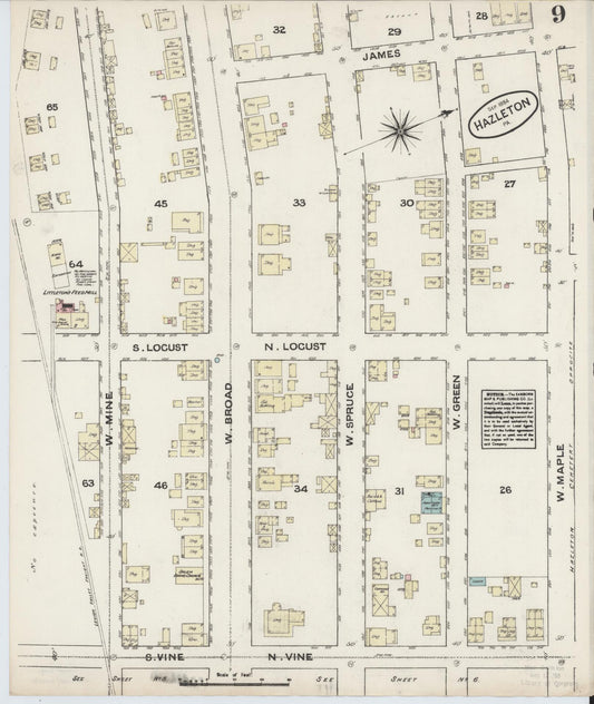 Sanborn Fire Insurance Map from Hazleton, Luzerne County, Pennsylvania (1884), Sheet #0009 - Historic Sanborn Fire Insurance Map Print, vintage old map wall art, antique decor, genealogy gift, Pennsylvania Pennsylvania map