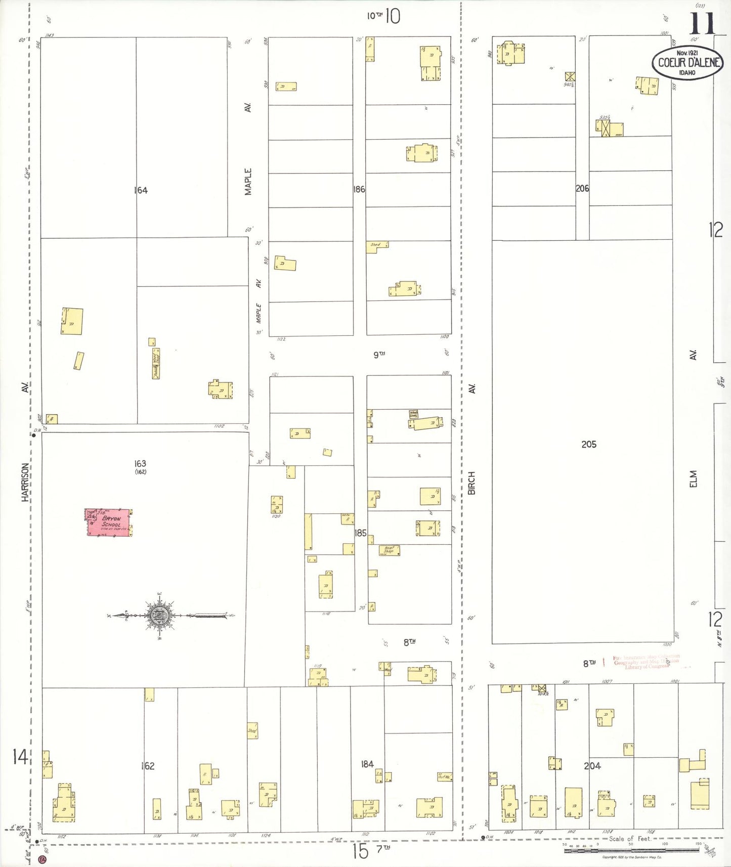 Sanborn Fire Insurance Map from Coeur D'alene, Kootenai County, Idaho (1921), Sheet #0011 - Complete Map Set gallery image, historic Sanborn map, vintage wall art, Idaho Idaho