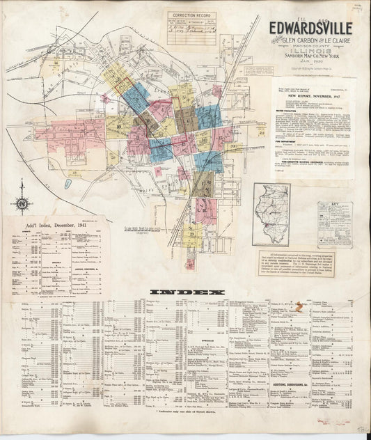 Sanborn Fire Insurance Map from Edwardsville, Madison County, Illinois (1947), Sheet #0001 - Historic Sanborn Fire Insurance Map Print, vintage old map wall art, antique decor, genealogy gift, Illinois Illinois map