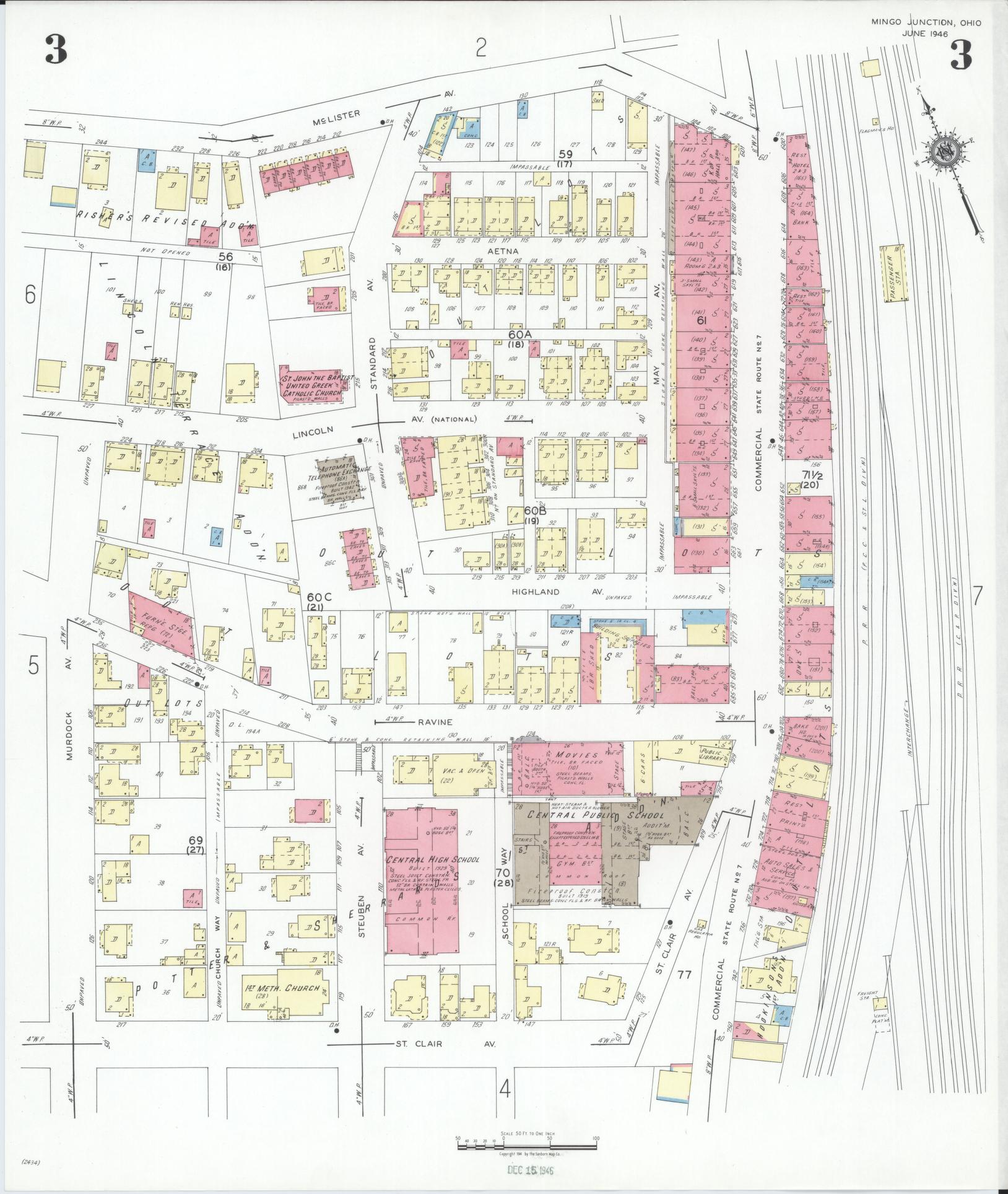 Sanborn Fire Insurance Map from Mingo Junction, Jefferson County, Ohio (1946), Sheet #0003 - Historic Sanborn Fire Insurance Map Print, vintage old map wall art, antique decor, genealogy gift, Ohio Ohio map