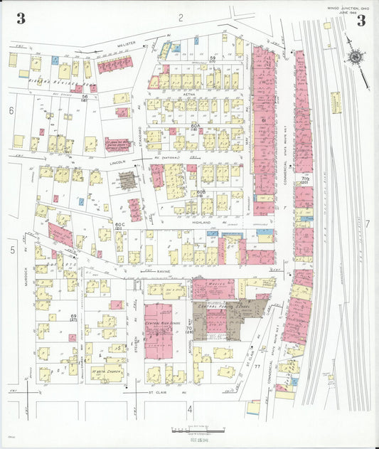 Sanborn Fire Insurance Map from Mingo Junction, Jefferson County, Ohio (1946), Sheet #0003 - Historic Sanborn Fire Insurance Map Print, vintage old map wall art, antique decor, genealogy gift, Ohio Ohio map
