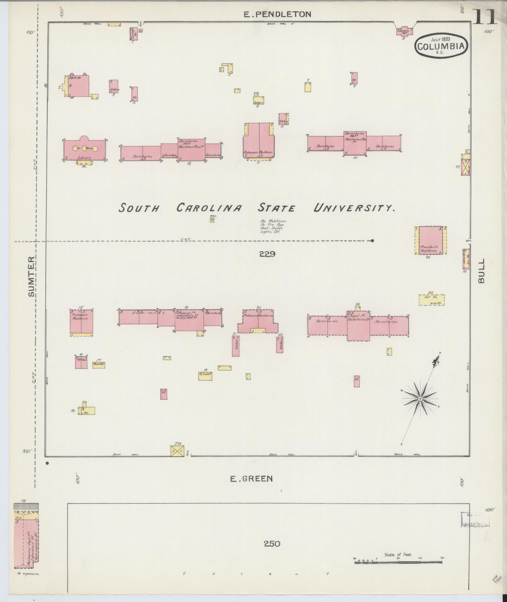 Sanborn Fire Insurance Map from Columbia, Richland County, South Carolina (1893), Sheet #0011 - Historic Sanborn Fire Insurance Map Print, vintage old map wall art, antique decor, genealogy gift, South Carolina South Carolina map