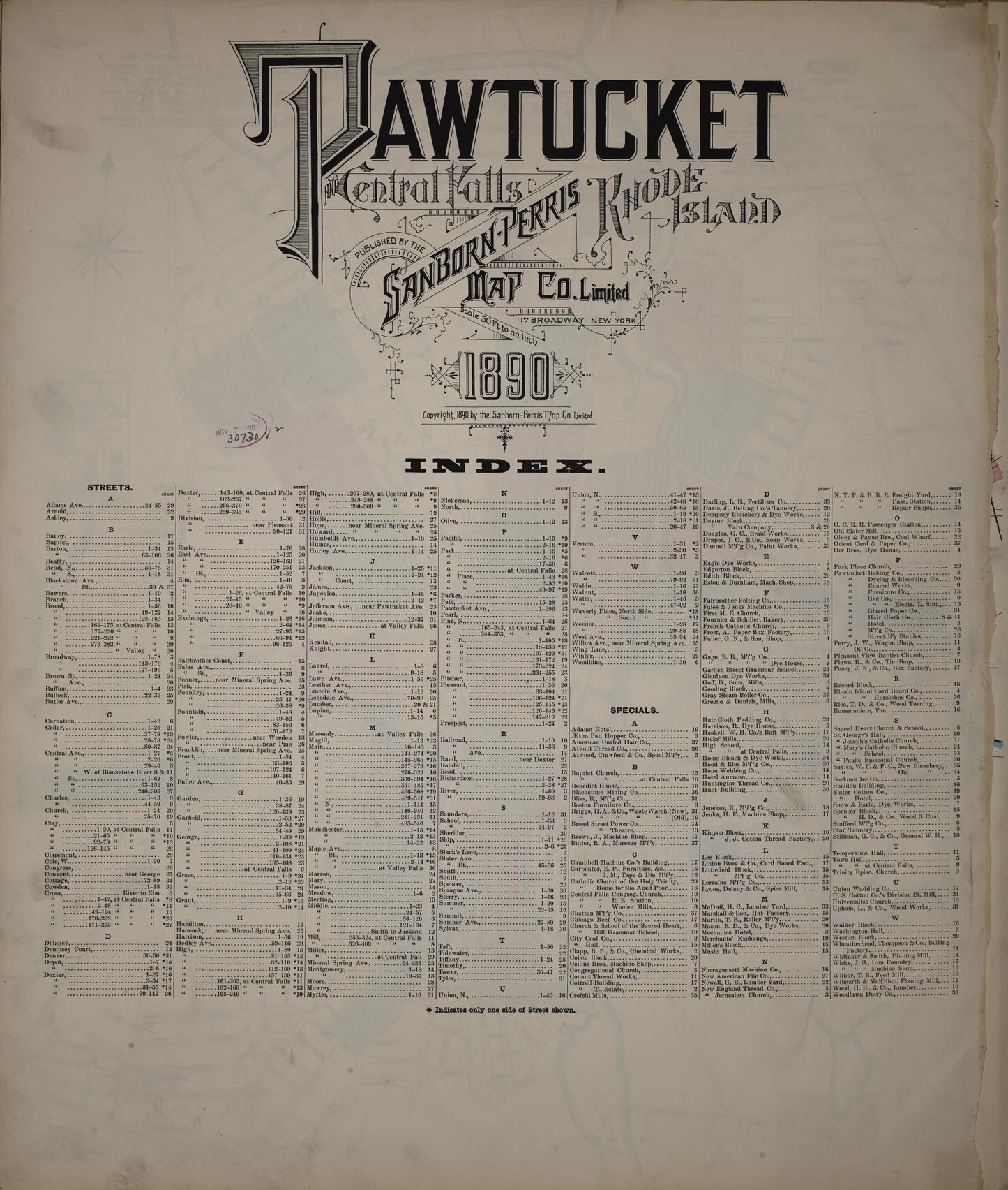 Sanborn Fire Insurance Map from Pawtucket, Providence County, Rhode Island. (1890) – Historic Sanborn Fire Insurance Map Print