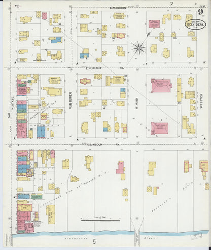 Sanborn Fire Insurance Map from Belvidere, Boone County, Illinois (1904), Sheet #0009 - Complete Map Set gallery image, historic Sanborn map, vintage wall art, Illinois Illinois