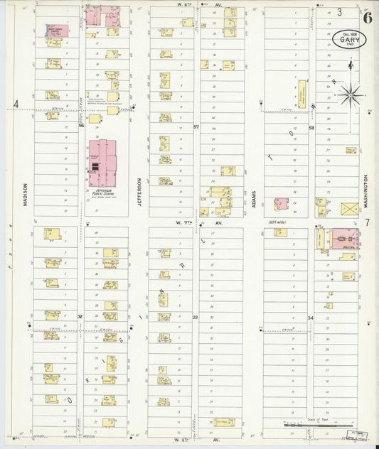 Sanborn Fire Insurance Map from Gary, Lake County, Indiana (1908), Sheet #0006 - Historic Sanborn Fire Insurance Map Print, vintage old map wall art, antique decor, genealogy gift, Indiana Indiana map