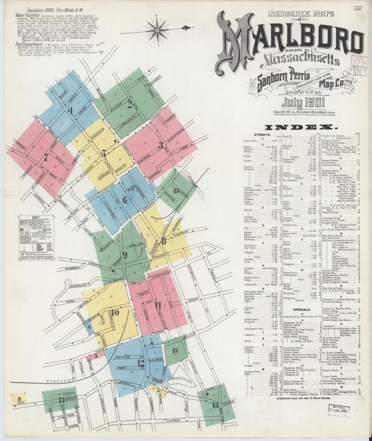 Sanborn Fire Insurance Map from Marlborough, Middlesex County, Massachusetts (1901), Sheet #0001 - Complete Map Set gallery image, historic Sanborn map, vintage wall art, Massachusetts Massachusetts