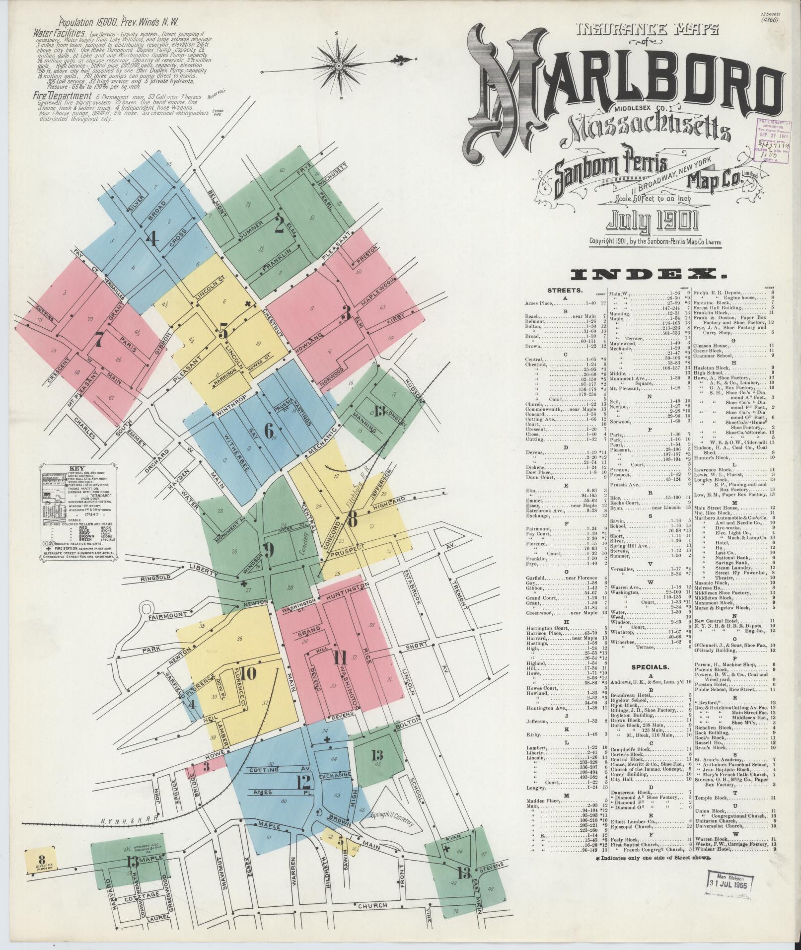 Sanborn Fire Insurance Map from Marlborough, Middlesex County, Massachusetts (1901), Sheet #0001 - Complete Map Set gallery image, historic Sanborn map, vintage wall art, Massachusetts Massachusetts