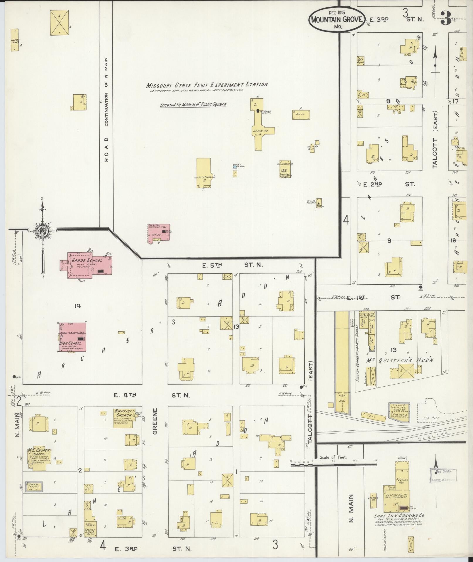 Sanborn Fire Insurance Map from Mountain Grove, Wright County, Missouri (1915), Sheet #0003 - Historic Sanborn Fire Insurance Map Print, vintage old map wall art, antique decor, genealogy gift, Missouri Missouri map
