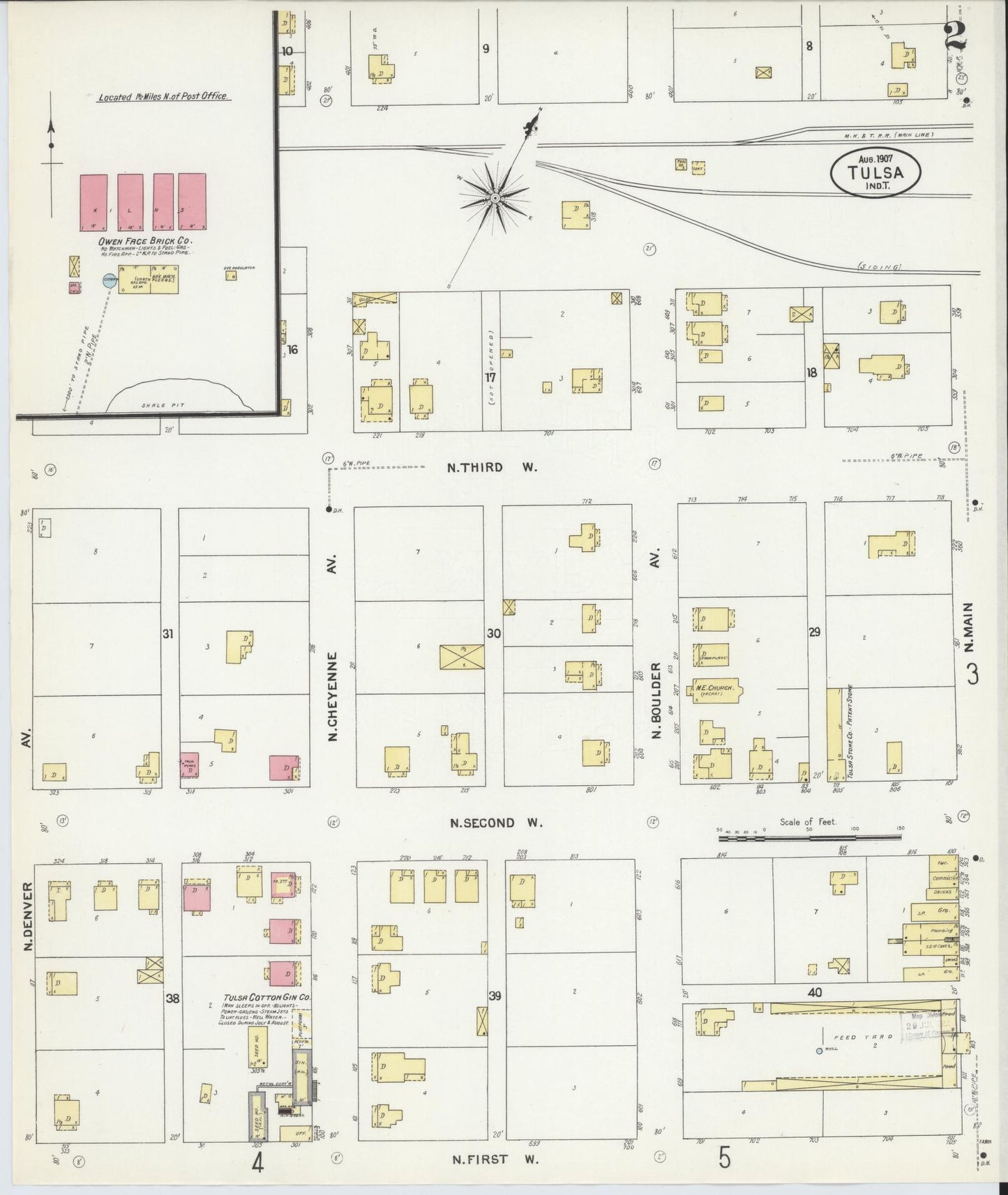 Sanborn Fire Insurance Map from Tulsa, Tulsa County, Oklahoma (1907), Sheet #0002 - Complete Map Set gallery image, historic Sanborn map, vintage wall art, Oklahoma Oklahoma