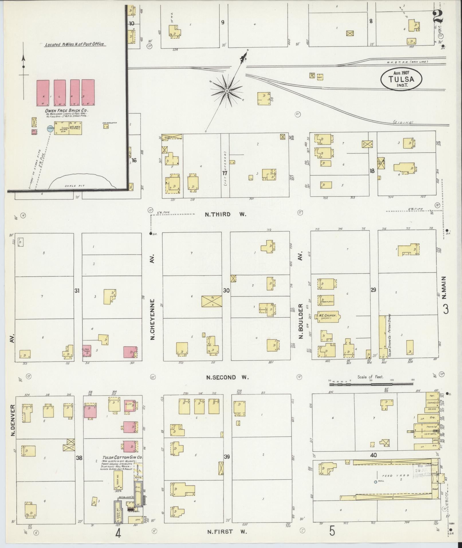 Sanborn Fire Insurance Map from Tulsa, Tulsa County, Oklahoma (1907), Sheet #0002 - Complete Map Set gallery image, historic Sanborn map, vintage wall art, Oklahoma Oklahoma