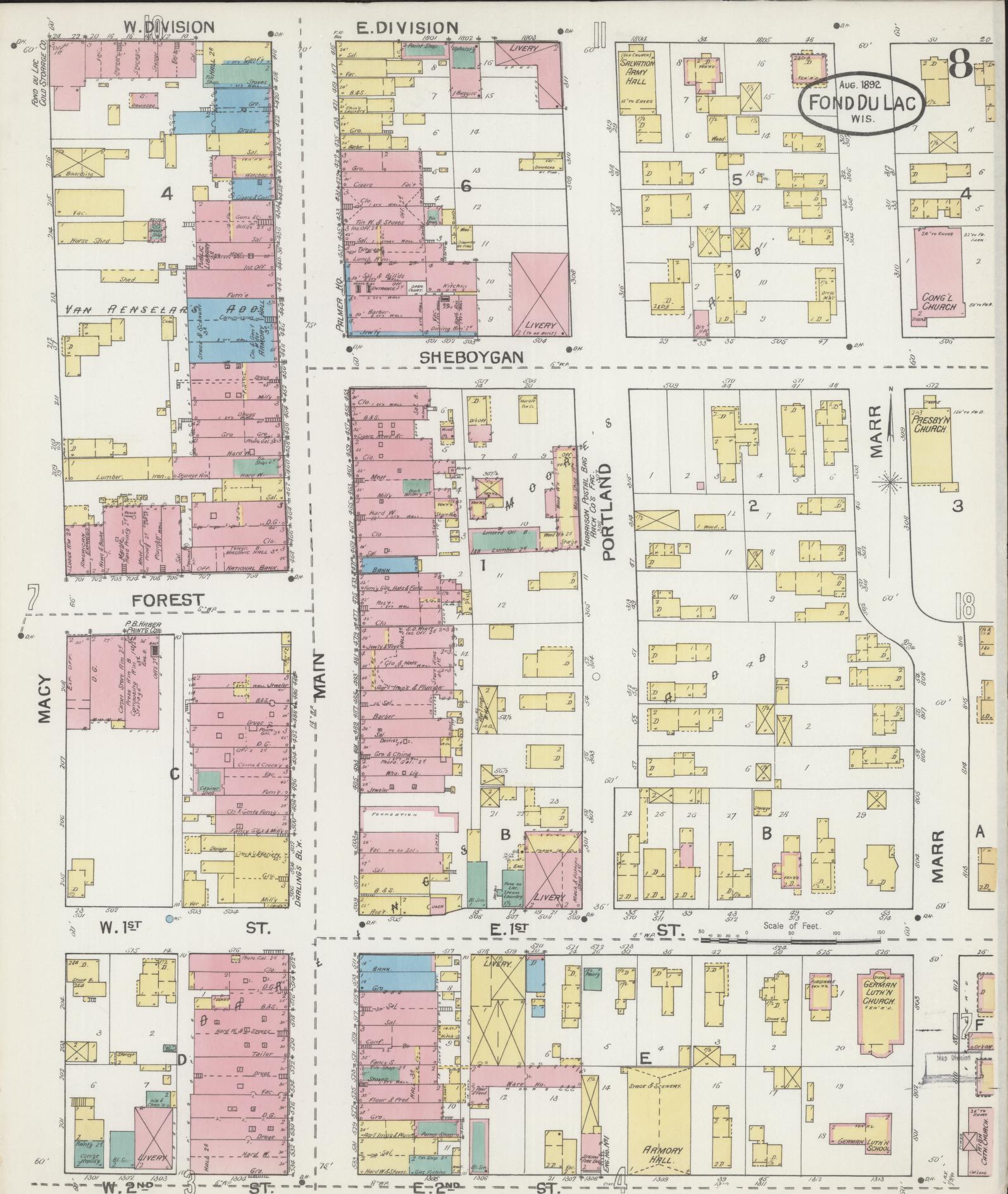 Sanborn Fire Insurance Map from Fond du Lac, Fond du Lac County, Wisconsin (1892), Sheet #0008 - Complete Map Set gallery image, historic Sanborn map, vintage wall art, Wisconsin Wisconsin