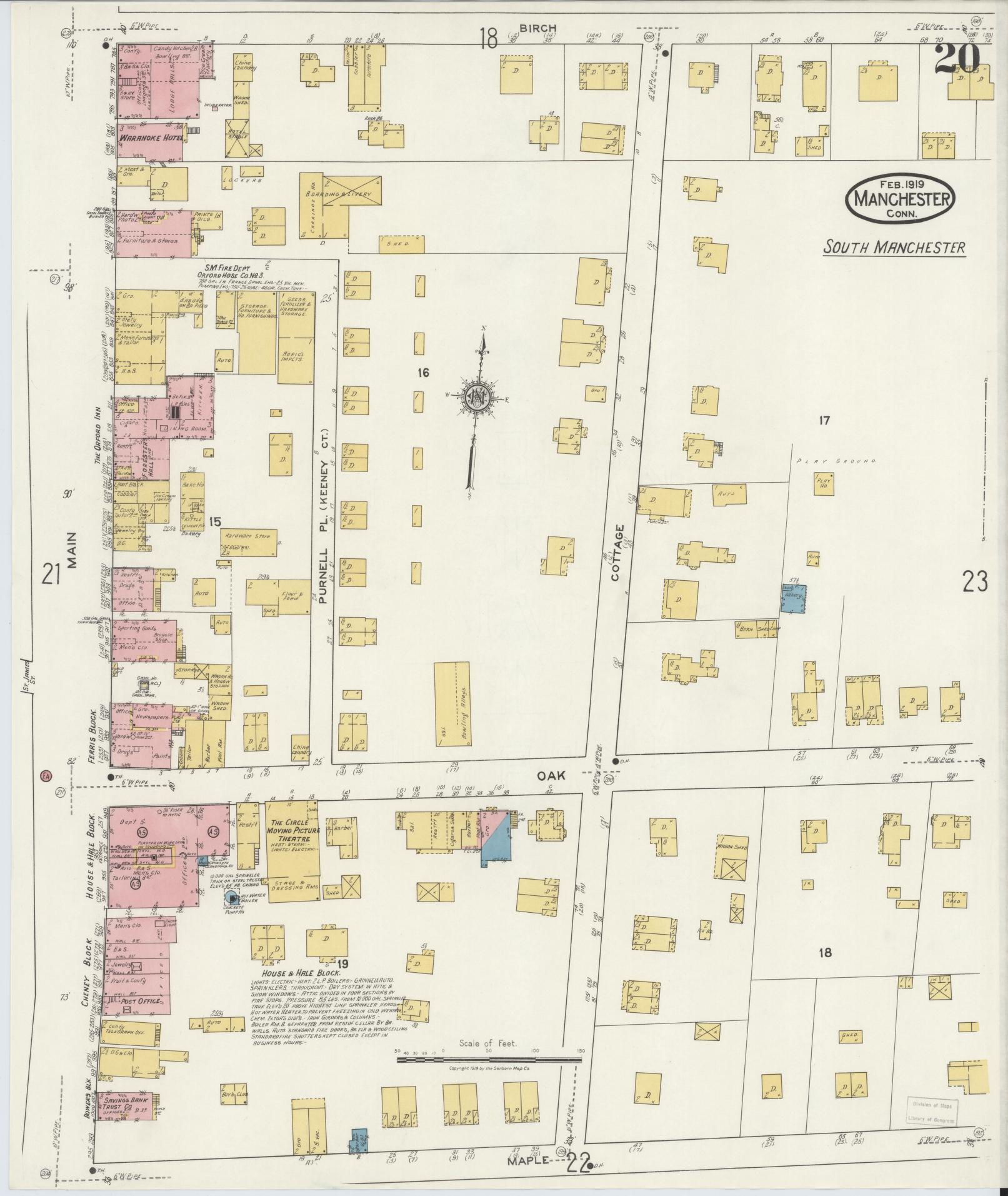 Sanborn Fire Insurance Map from Manchester, Hartford County, Connecticut (1919), Sheet #0020 - Historic Sanborn Fire Insurance Map Print, vintage old map wall art, antique decor, genealogy gift, Connecticut Connecticut map