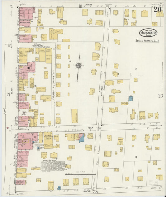 Sanborn Fire Insurance Map from Manchester, Hartford County, Connecticut (1919), Sheet #0020 - Historic Sanborn Fire Insurance Map Print, vintage old map wall art, antique decor, genealogy gift, Connecticut Connecticut map