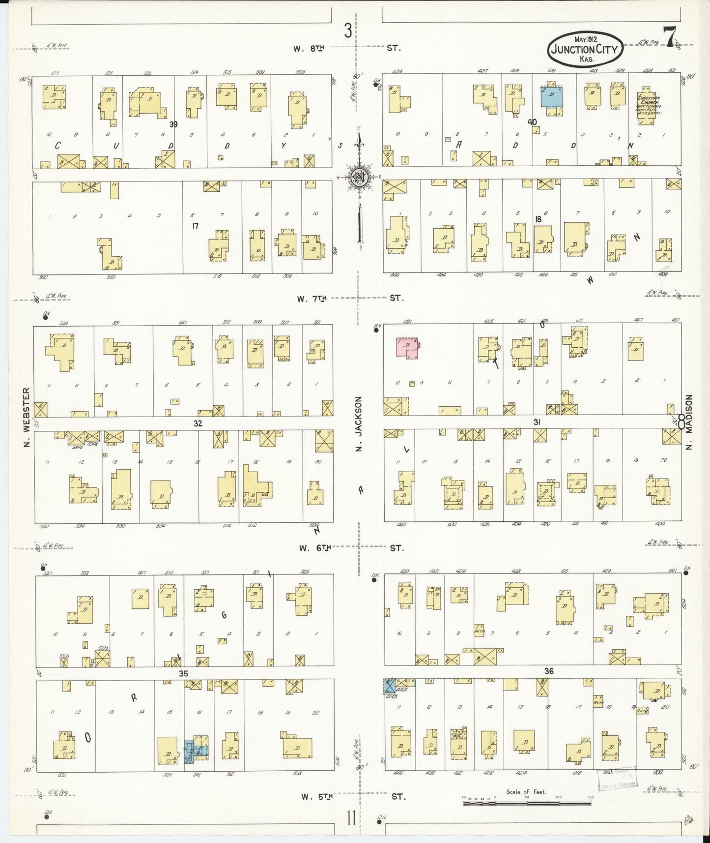 Sanborn Fire Insurance Map from Junction City, Geary County, Kansas (1912), Sheet #0007 - Complete Map Set gallery image, historic Sanborn map, vintage wall art, Kansas Kansas
