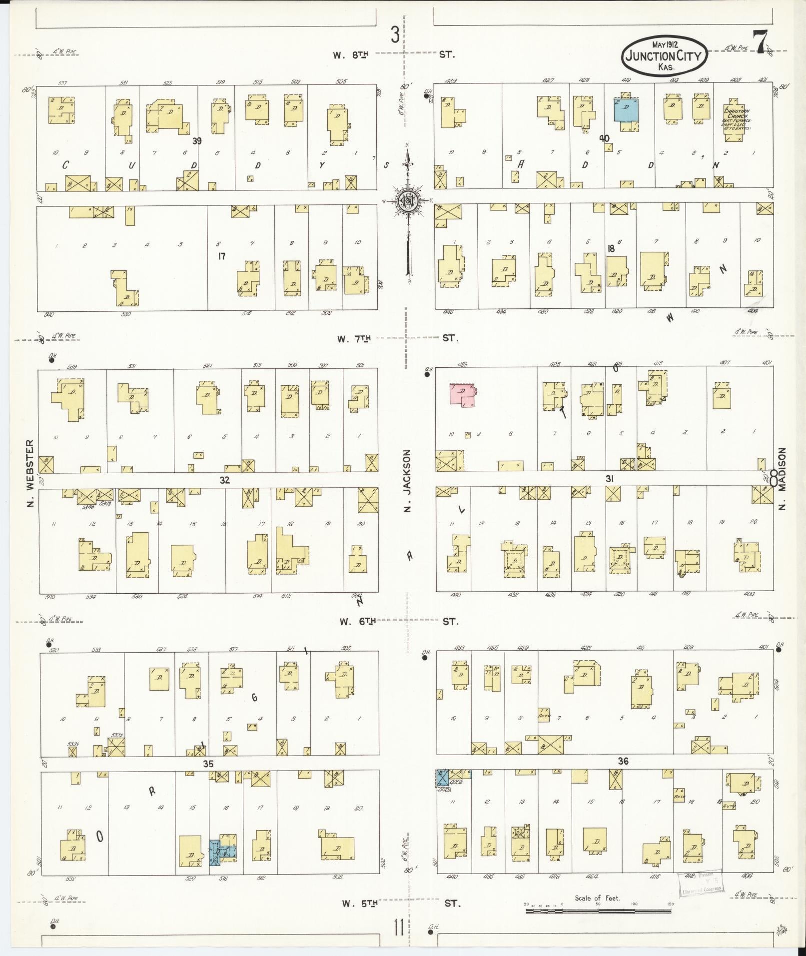 Sanborn Fire Insurance Map from Junction City, Geary County, Kansas (1912), Sheet #0007 - Complete Map Set gallery image, historic Sanborn map, vintage wall art, Kansas Kansas