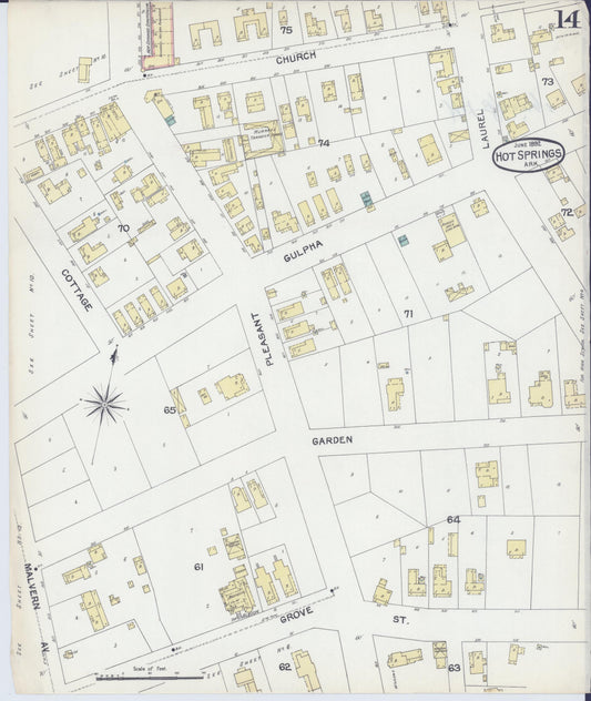 Sanborn Fire Insurance Map from Hot Springs, Garland County, Arkansas (1892), Sheet #0014 - Historic Sanborn Fire Insurance Map Print, vintage old map wall art, antique decor, genealogy gift, Arkansas Arkansas map