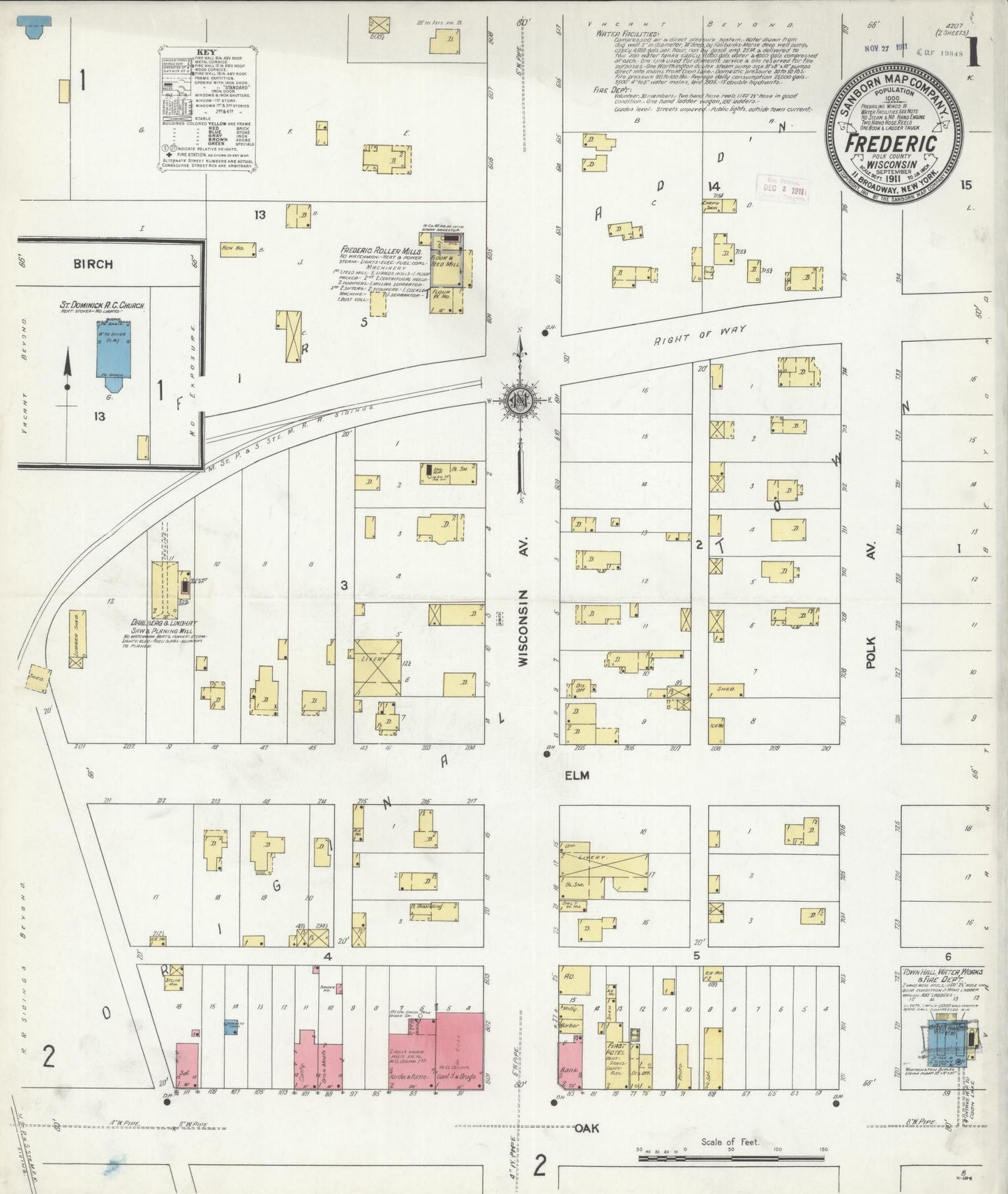 Sanborn Fire Insurance Map from Frederic, Polk County, Wisconsin (1911), Sheet #0001 - Complete Map Set gallery image, historic Sanborn map, vintage wall art, Wisconsin Wisconsin
