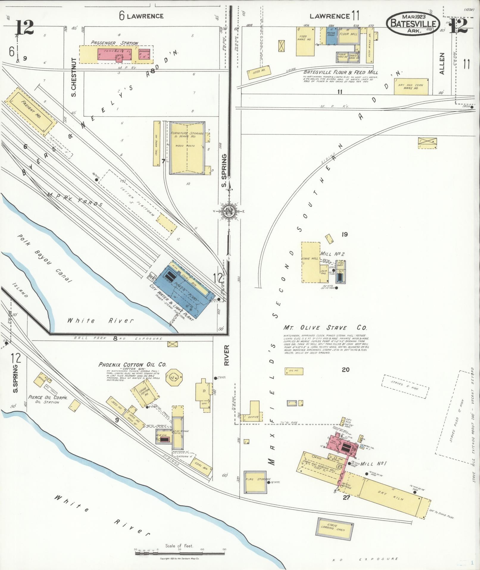 Sanborn Fire Insurance Map from Batesville, Independence County, Arkansas (1923), Sheet #0012 - Historic Sanborn Fire Insurance Map Print, vintage old map wall art, antique decor, genealogy gift, Arkansas Arkansas map