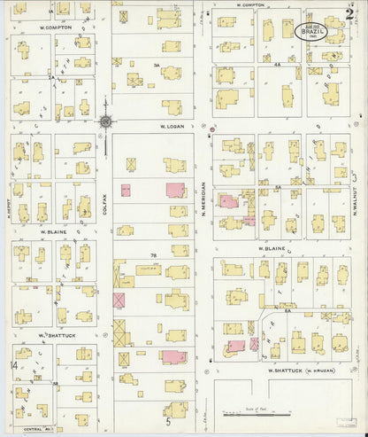 Sanborn Fire Insurance Map from Brazil, Clay County, Indiana (1910), Sheet #0002 - Historic Sanborn Fire Insurance Map Print, vintage old map wall art, antique decor, genealogy gift, Indiana Indiana map