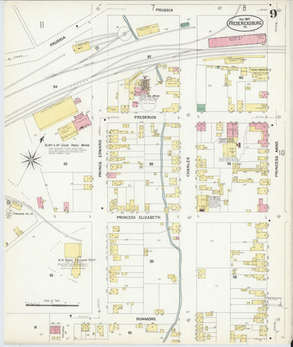 Sanborn Fire Insurance Map from Fredericksburg, Independent Cities, Virginia (1907), Sheet #0009 - Complete Map Set gallery image, historic Sanborn map, vintage wall art, Virginia Virginia