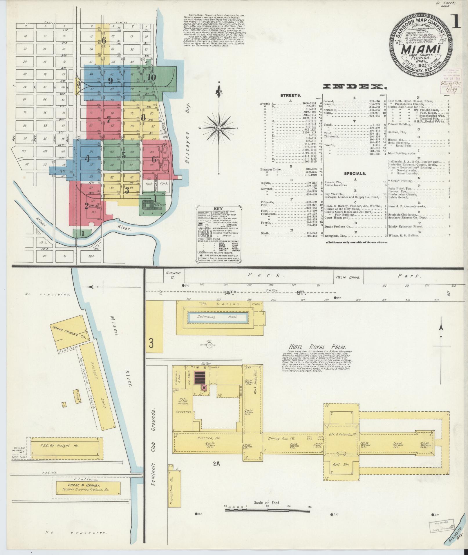 Sanborn Fire Insurance Map from Miami, Dade County, Florida (1903), Sheet #0001 - Historic Sanborn Fire Insurance Map Print, vintage old map wall art, antique decor, genealogy gift, Florida Florida map