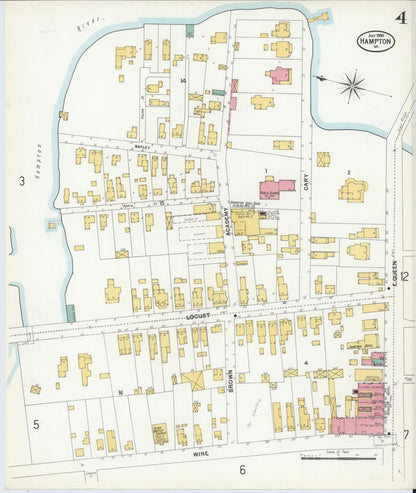 Sanborn Fire Insurance Map from Hampton, Independent Cities, Virginia (1900), Sheet #0004 - Complete Map Set gallery image, historic Sanborn map, vintage wall art, Virginia Virginia