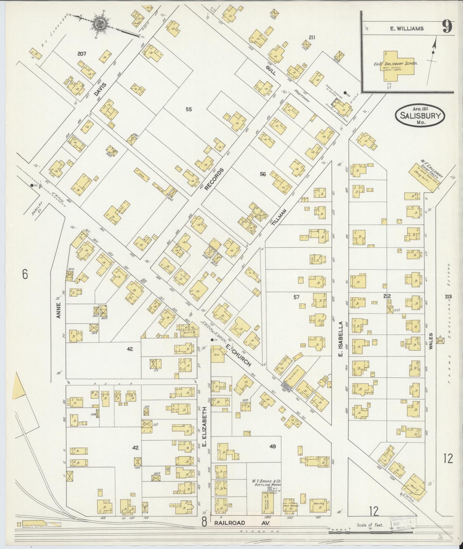 Sanborn Fire Insurance Map from Salisbury, Wicomico County, Maryland (1911), Sheet #0009 - Historic Sanborn Fire Insurance Map Print, vintage old map wall art