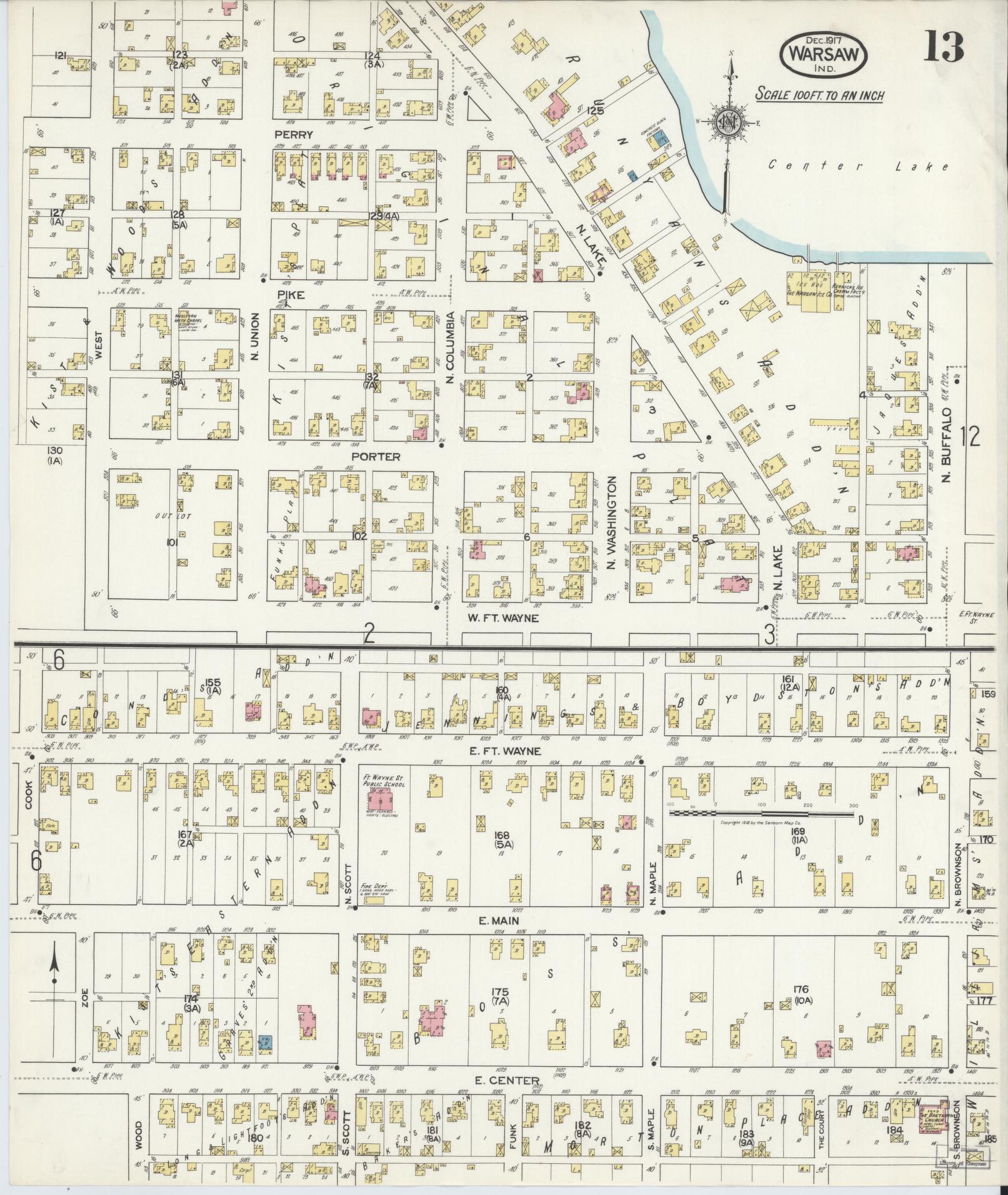 Sanborn Fire Insurance Map from Warsaw, Kosciusko County, Indiana (1917), Sheet #0013 - Complete Map Set gallery image, historic Sanborn map, vintage wall art, Indiana Indiana