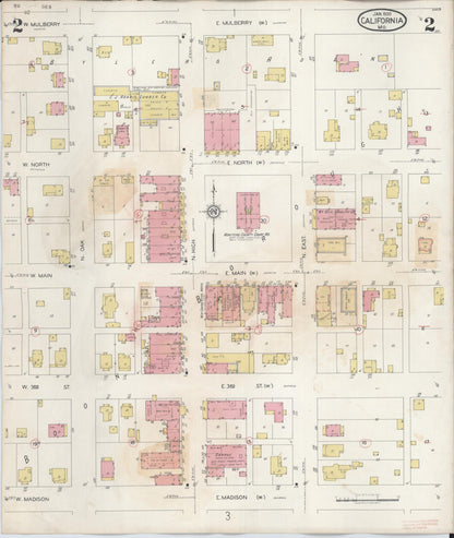 Sanborn Fire Insurance Map from California, Moniteau County, Missouri (1938), Sheet #0002 - Complete Map Set gallery image, historic Sanborn map, vintage wall art, California California