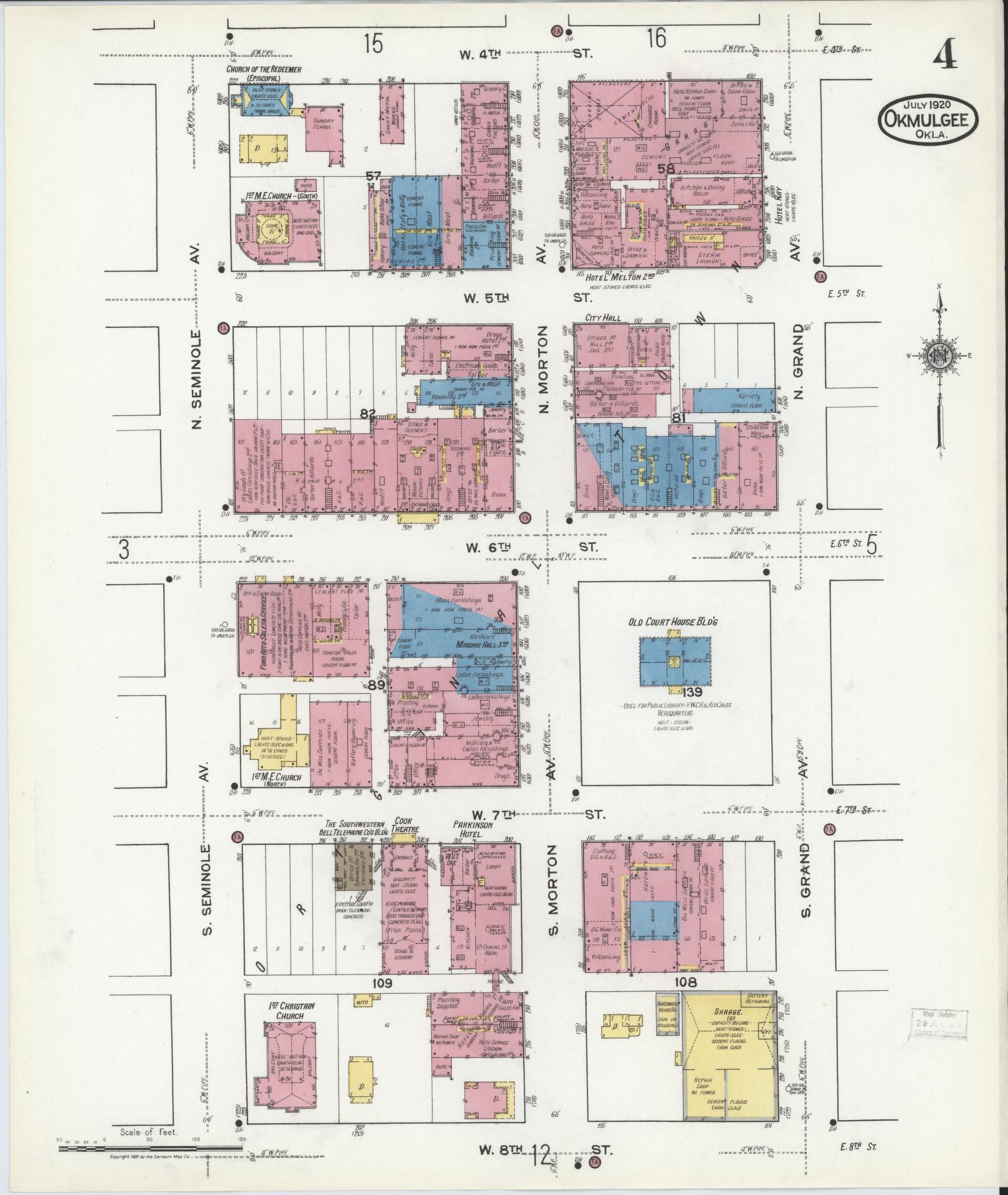 Sanborn Fire Insurance Map from Okmulgee, Okmulgee County, Oklahoma (1920), Sheet #0004 - Complete Map Set gallery image, historic Sanborn map, vintage wall art, Oklahoma Oklahoma
