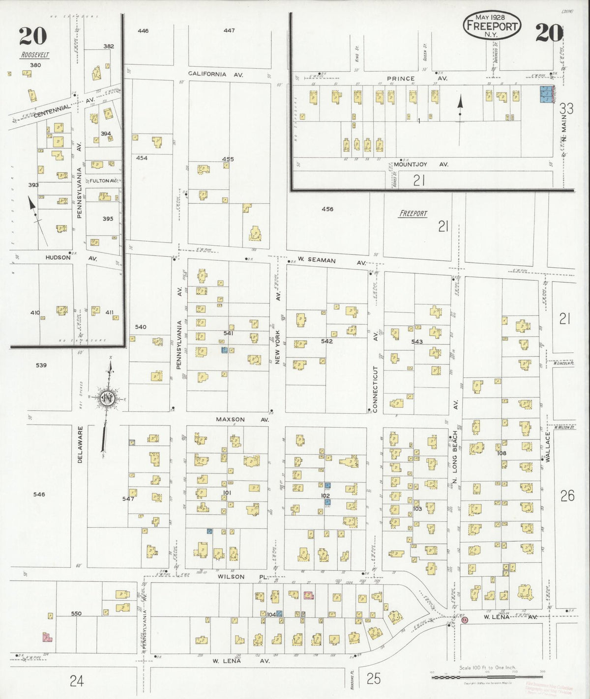 Sanborn Fire Insurance Map from Freeport, Nassau County, New York (1928), Sheet #0020 - Complete Map Set gallery image, historic Sanborn map, vintage wall art, New York New York