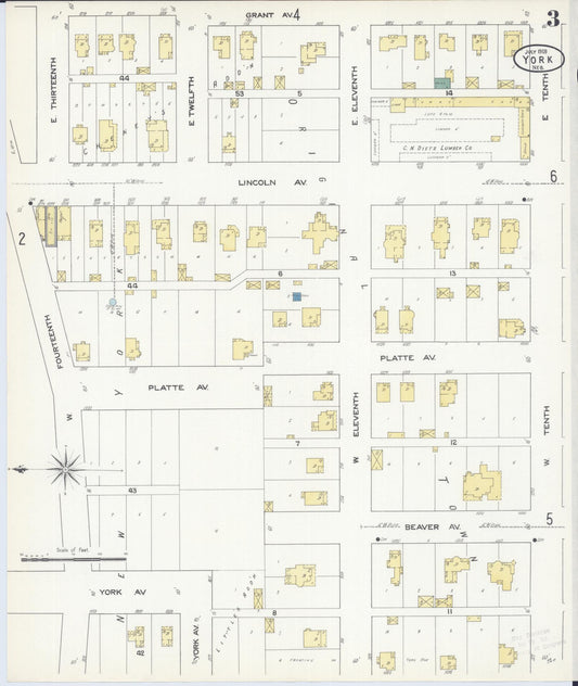 Sanborn Fire Insurance Map from York, York County, Nebraska (1909), Sheet #0003 - Historic Sanborn Fire Insurance Map Print, vintage old map wall art, antique decor, genealogy gift, Nebraska Nebraska map