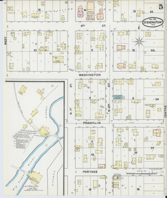Sanborn Fire Insurance Map from Stevens Point, Portage County, Wisconsin (1891), Sheet #0005 - Historic Sanborn Fire Insurance Map Print, vintage old map wall art, antique decor, genealogy gift, Wisconsin Wisconsin map