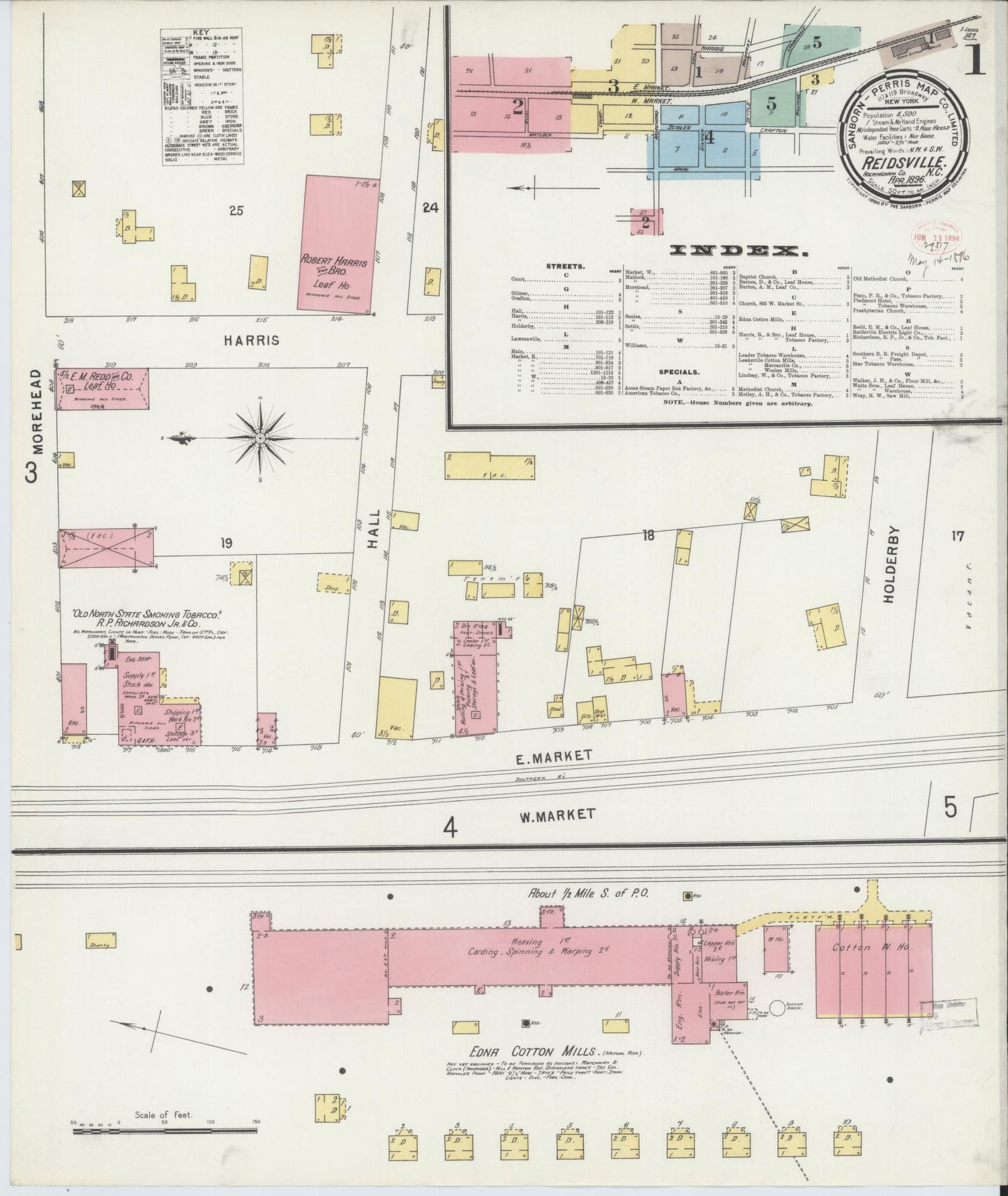 Sanborn Fire Insurance Map from Reidsville, Rockingham County, North Carolina (1896), Sheet #0001 - Complete Map Set gallery image, historic Sanborn map, vintage wall art, North Carolina North Carolina