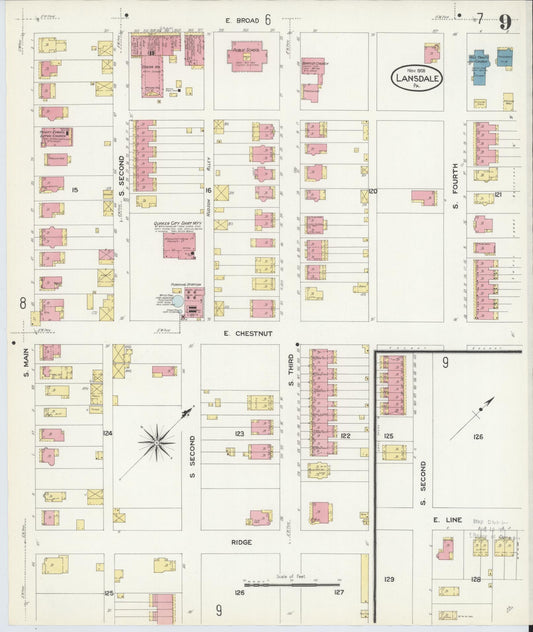 Sanborn Fire Insurance Map from Lansdale, Montgomery County, Pennsylvania (1912), Sheet #0009 - Historic Sanborn Fire Insurance Map Print, vintage old map wall art, antique decor, genealogy gift, Pennsylvania Pennsylvania map