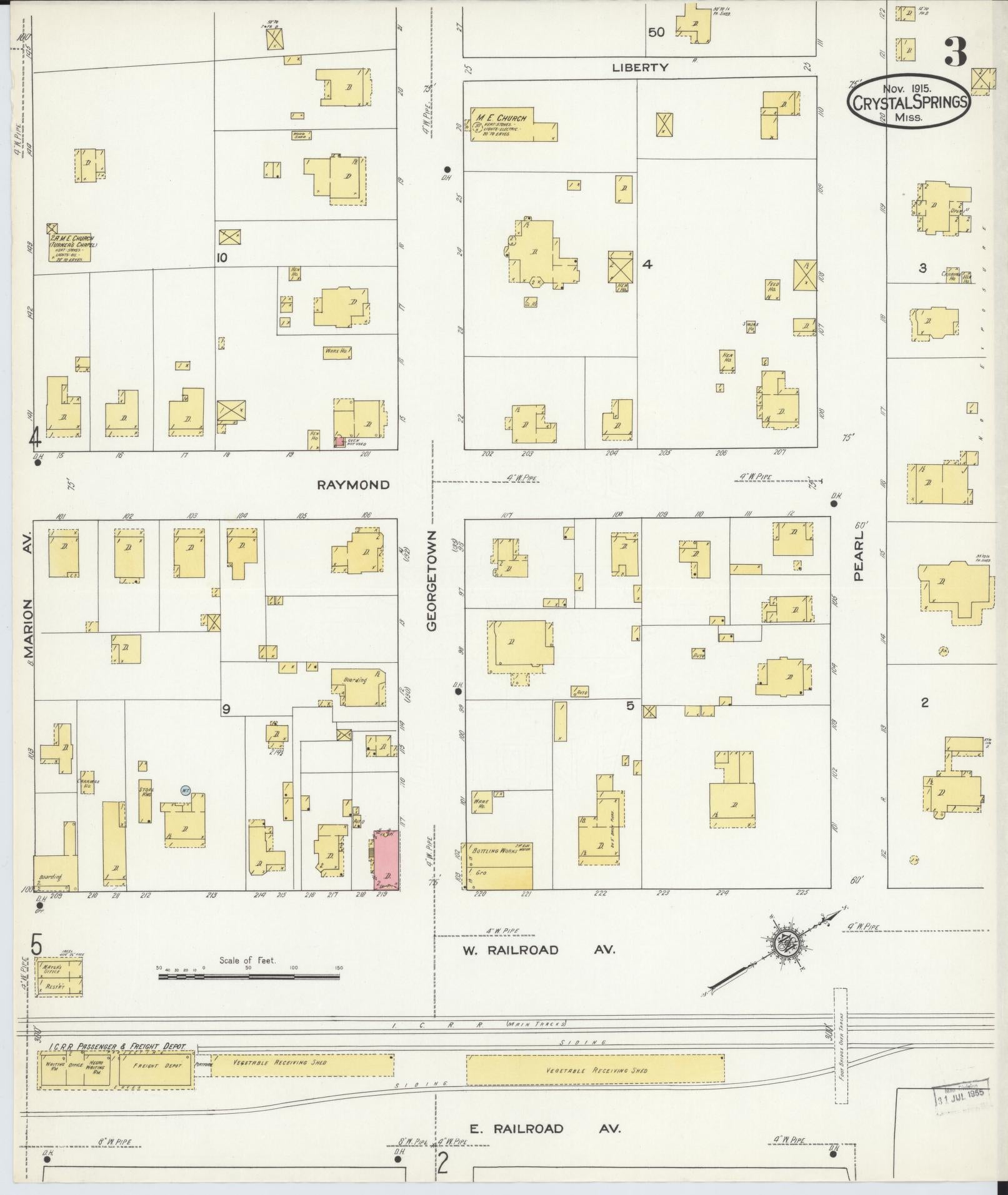 Sanborn Fire Insurance Map from Crystal Springs, Copiah County, Mississippi (1915), Sheet #0003 - Historic Sanborn Fire Insurance Map Print, vintage old map wall art, antique decor, genealogy gift, Mississippi Mississippi map