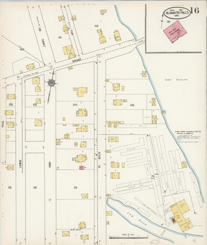Sanborn Fire Insurance Map from Klamath Falls, Klamath County, Oregon (1911), Sheet #0016 - Complete Map Set gallery image, historic Sanborn map, vintage wall art, Oregon Oregon