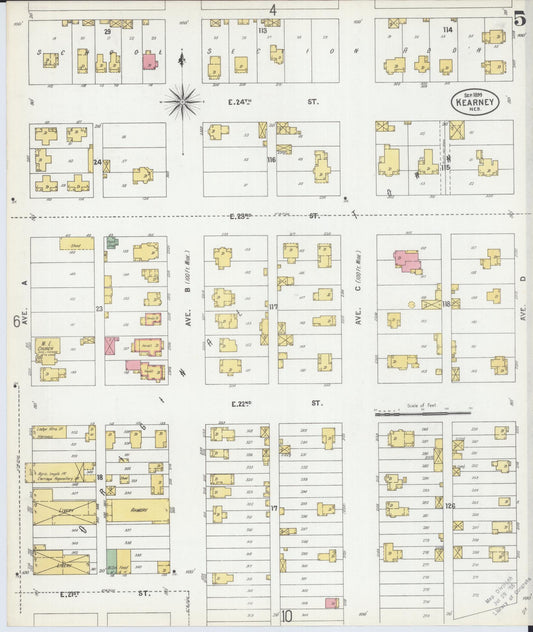 Sanborn Fire Insurance Map from Kearney, Buffalo County, Nebraska (1899), Sheet #0005 - Historic Sanborn Fire Insurance Map Print, vintage old map wall art, antique decor, genealogy gift, Nebraska Nebraska map