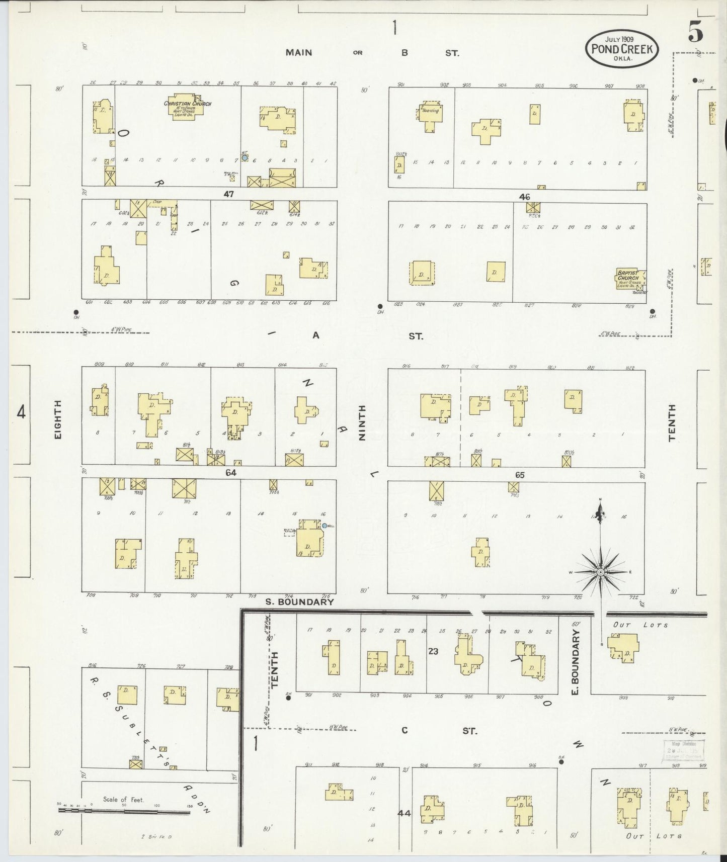 Sanborn Fire Insurance Map from Pond Creek, Grant County, Oklahoma (1909), Sheet #0005 - Complete Map Set gallery image, historic Sanborn map, vintage wall art, Oklahoma Oklahoma